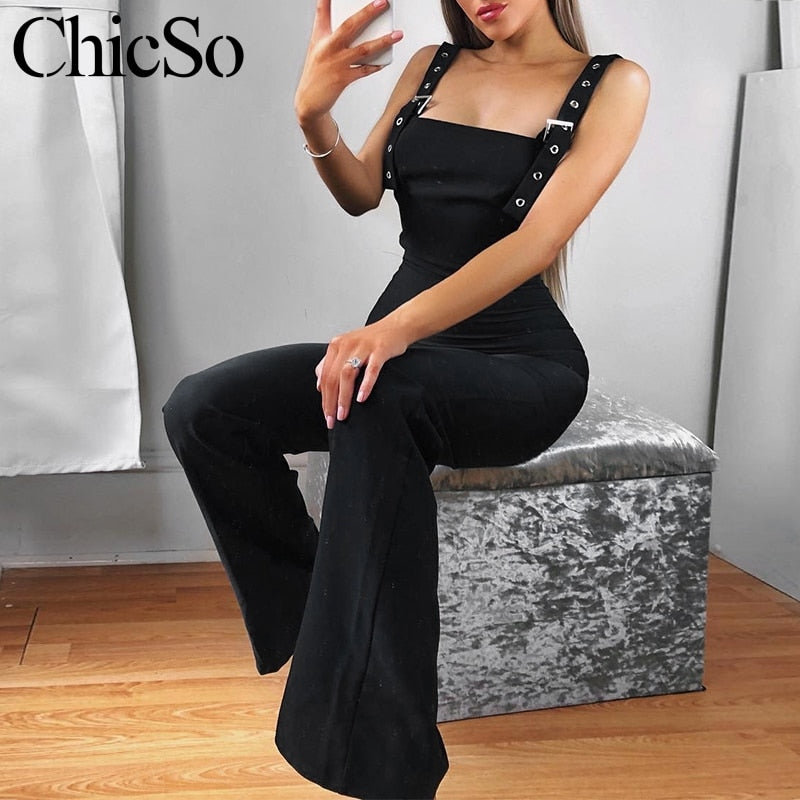 MissyChilli Black elegant skinny jumpsuit Women fashion sexy wide