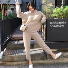 Load image into Gallery viewer, Casual Sweater Pants Knitted 2 Pieces Set Turtleneck Pullovers &amp; Elastic Waist Pants Women Sweater Sets 2019 Autumn Knitted Set