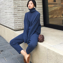 Load image into Gallery viewer, Casual Sweater Pants Knitted 2 Pieces Set Turtleneck Pullovers &amp; Elastic Waist Pants Women Sweater Sets 2019 Autumn Knitted Set