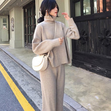 Load image into Gallery viewer, Casual Sweater Pants Knitted 2 Pieces Set Turtleneck Pullovers &amp; Elastic Waist Pants Women Sweater Sets 2019 Autumn Knitted Set