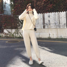 Load image into Gallery viewer, Casual Sweater Pants Knitted 2 Pieces Set Turtleneck Pullovers &amp; Elastic Waist Pants Women Sweater Sets 2019 Autumn Knitted Set