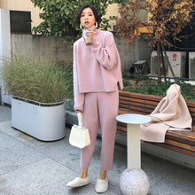 Load image into Gallery viewer, Casual Sweater Pants Knitted 2 Pieces Set Turtleneck Pullovers &amp; Elastic Waist Pants Women Sweater Sets 2019 Autumn Knitted Set